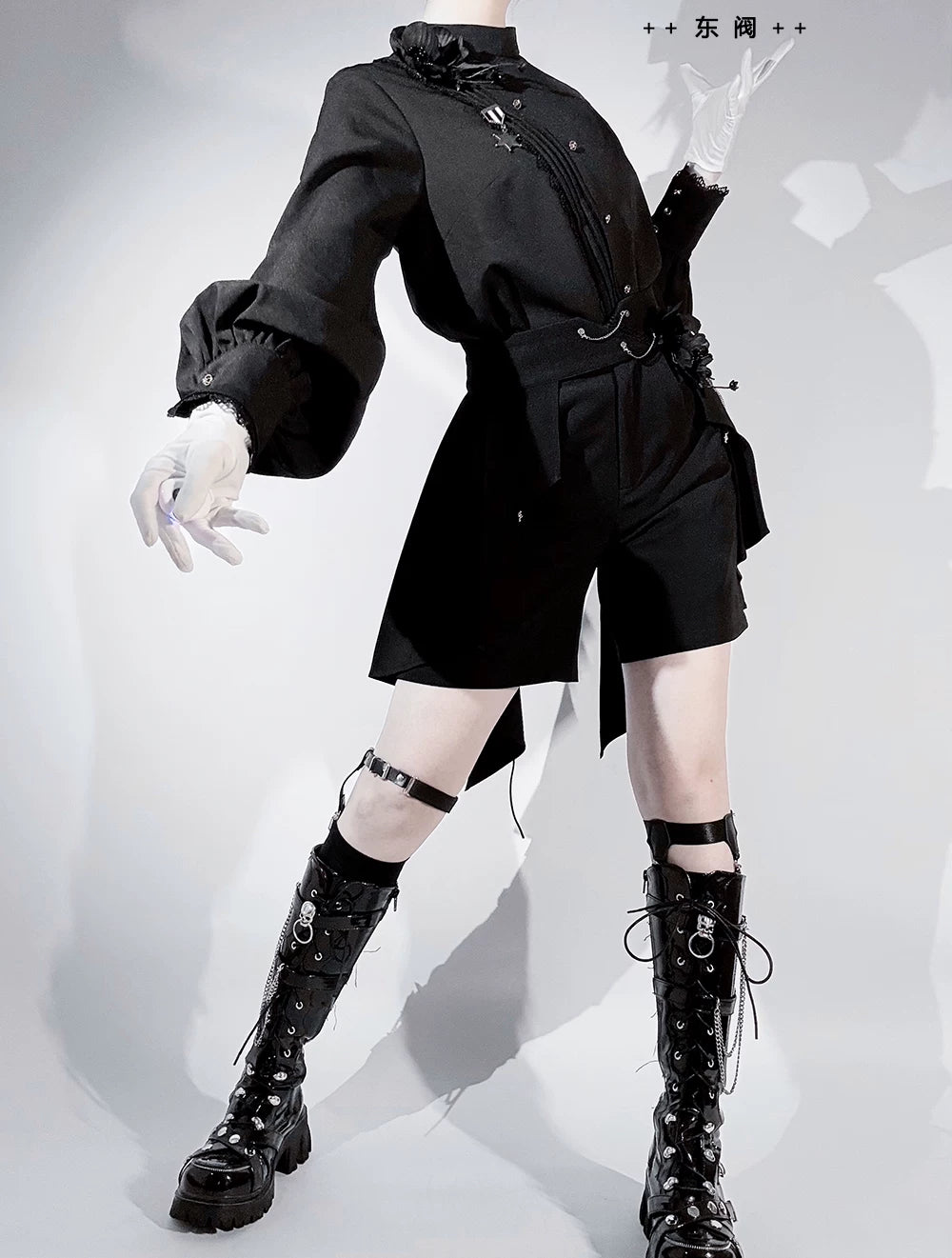 Rose's Will - Ouji Lolita Shirt, High-Low Hem Shorts