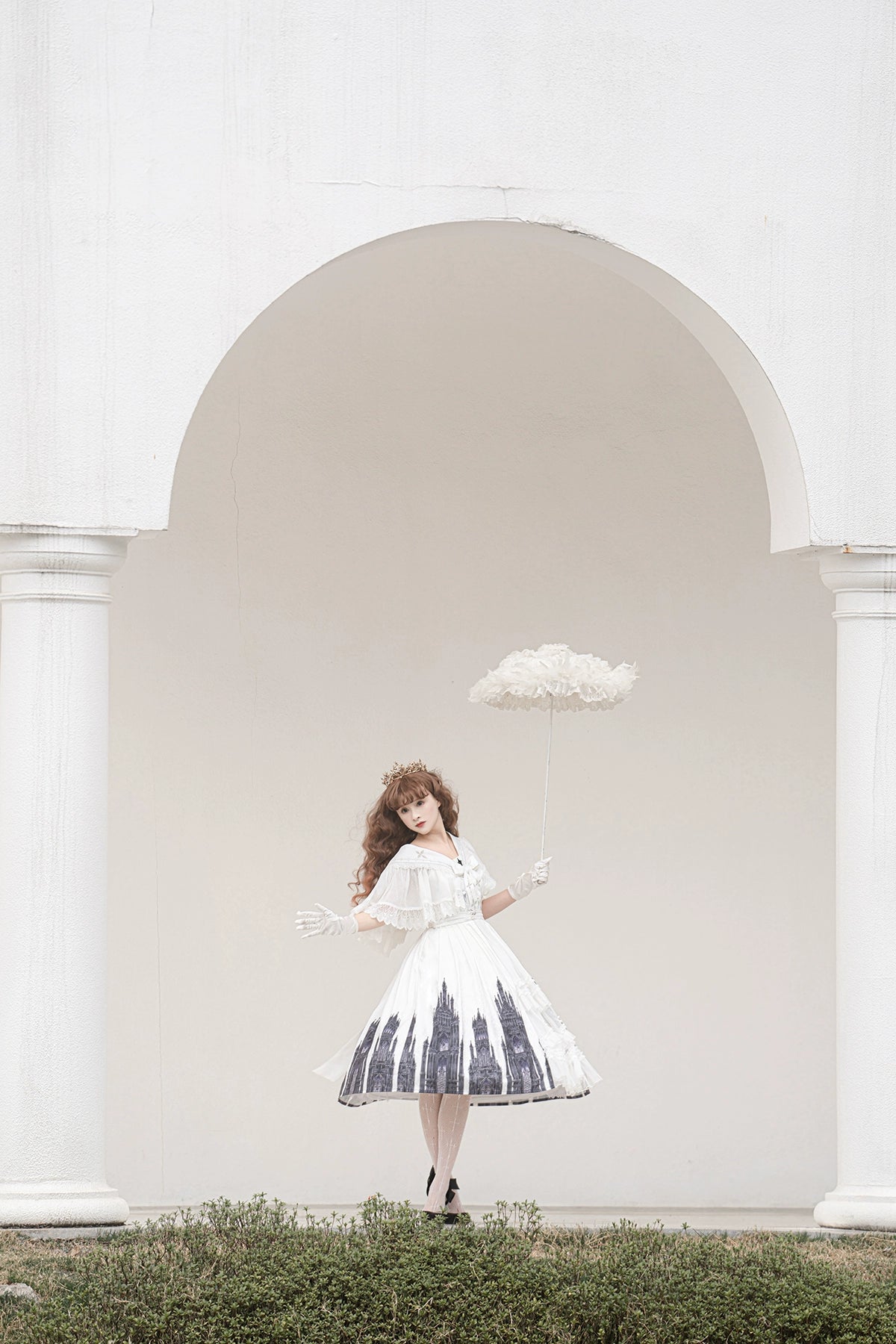 Cornfield Lolita~Silent Church~Gothic Lolita JSK Dress Printed Dress Thin Shawl Set 38706:597176