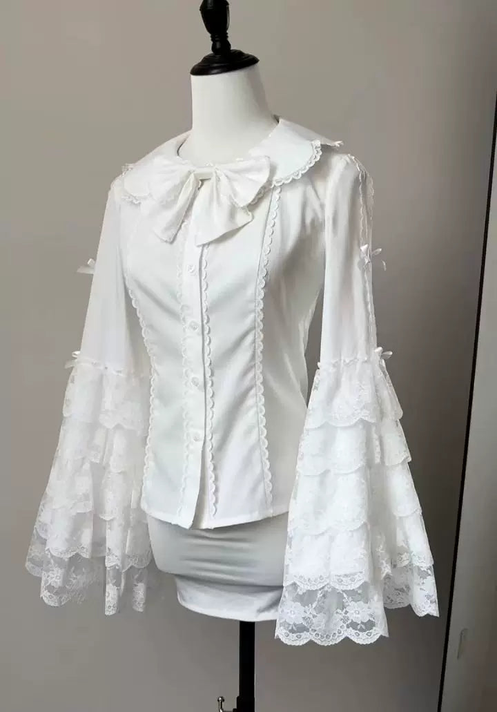 Fermented Milk Puff - Slim Fit Sweet Lolita Shirt, Hime Sleeve White S