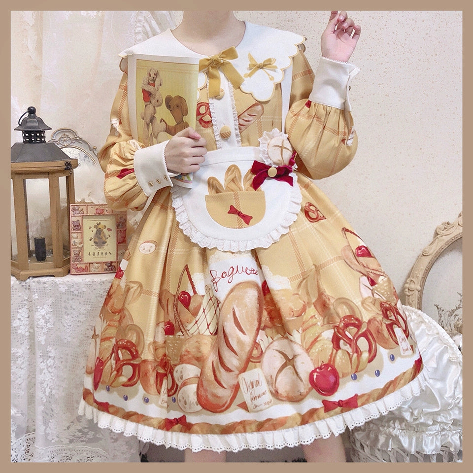 Chemical Romance~Freshly Baked Bread~Sweet Lolita OP Dress Long Sleeve Dress S Yellow 
