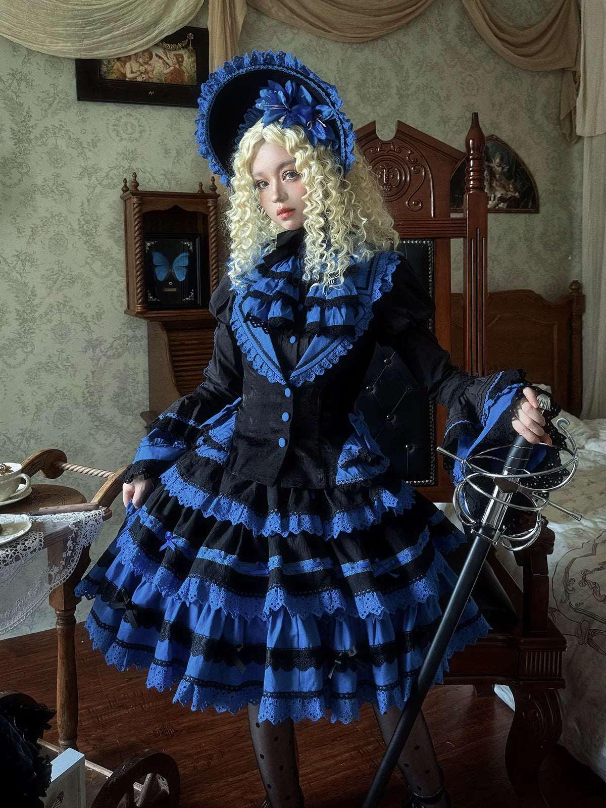 Nightmare - Gothic Lolita Ruffled Blouse and Tiered Skirt Set 45439:852794