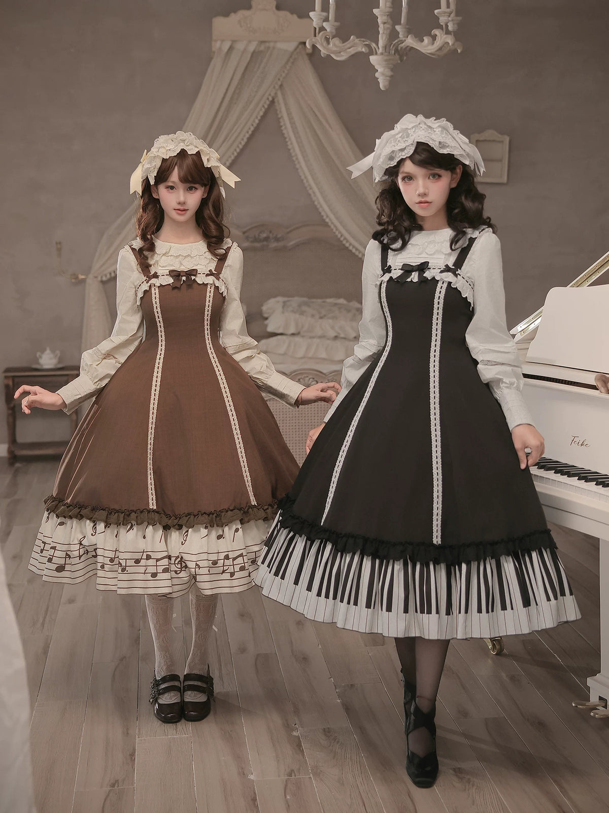 Solo Moment - Classic Lolita JSK & Blouse Dress Set, Piano Keys Print 45940:869016