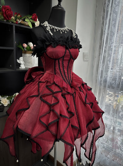 (Buyforme)Kiko Lolita~Elegant  Balletcore Corset Princess Lolita JSK XS dark red 