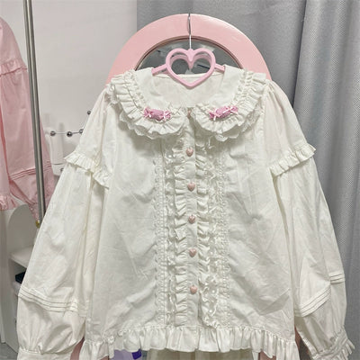 Sugar Girl~Sweet Lolita Shirt Pink White Shirt for Autumn and Winter S White 