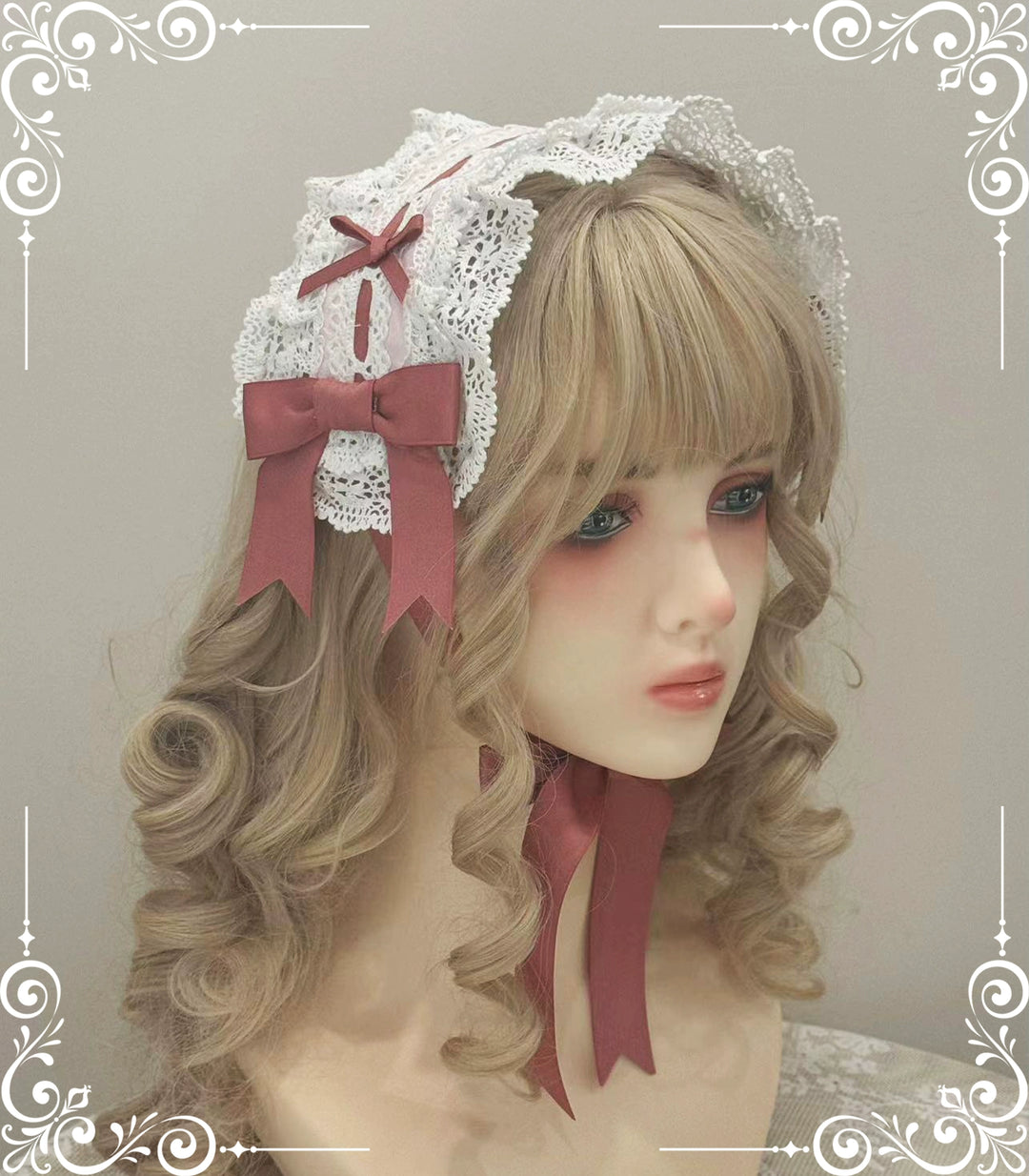 (BFM)Little Bear~Laura's Doll~Sweet Lolita Bloomer Bonnet Headband Hair Clip Raspberry Headband Free size 