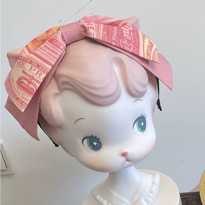 Miss Cube - Antique Label - Retro Lolita KC Straw Hat Bow Tie Peach Pink KC