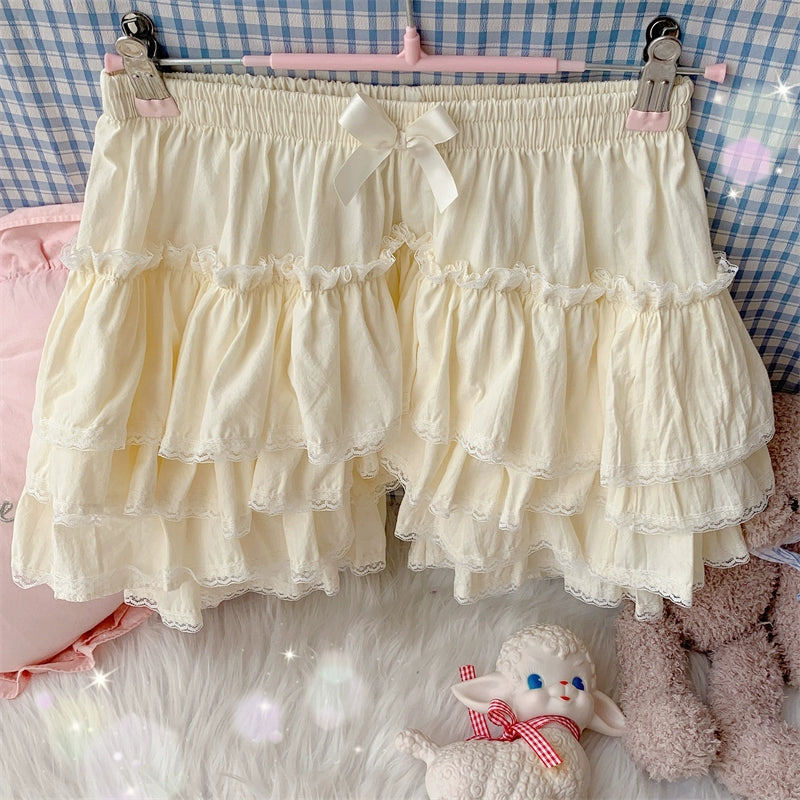 White Sugar Girl~Winter Lolita Bloomer Sweet Cake Leggings Free size Apricot (cotton fabric, without plush) 