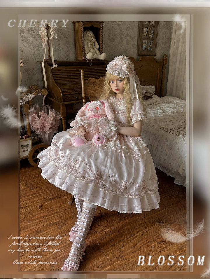 MieYe - Cherry Blossom - Pink Sweet Lolita Tiered Dress