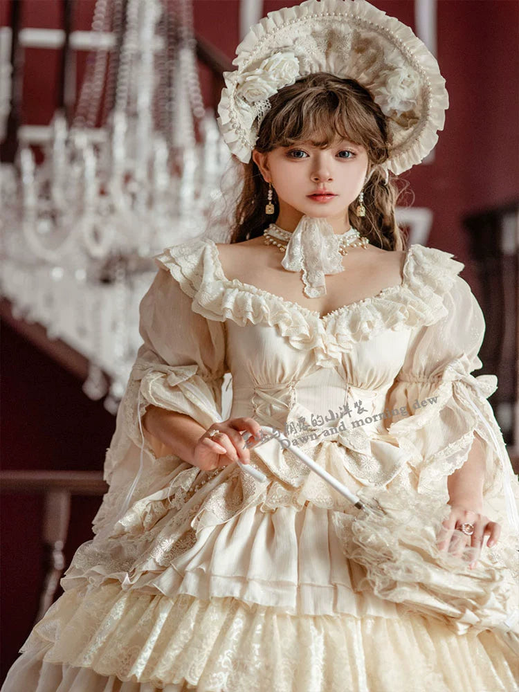 Dawn and Morning - Elegant Lolita OP Dress Sunrise Elf Long Dress S Apricot OP only