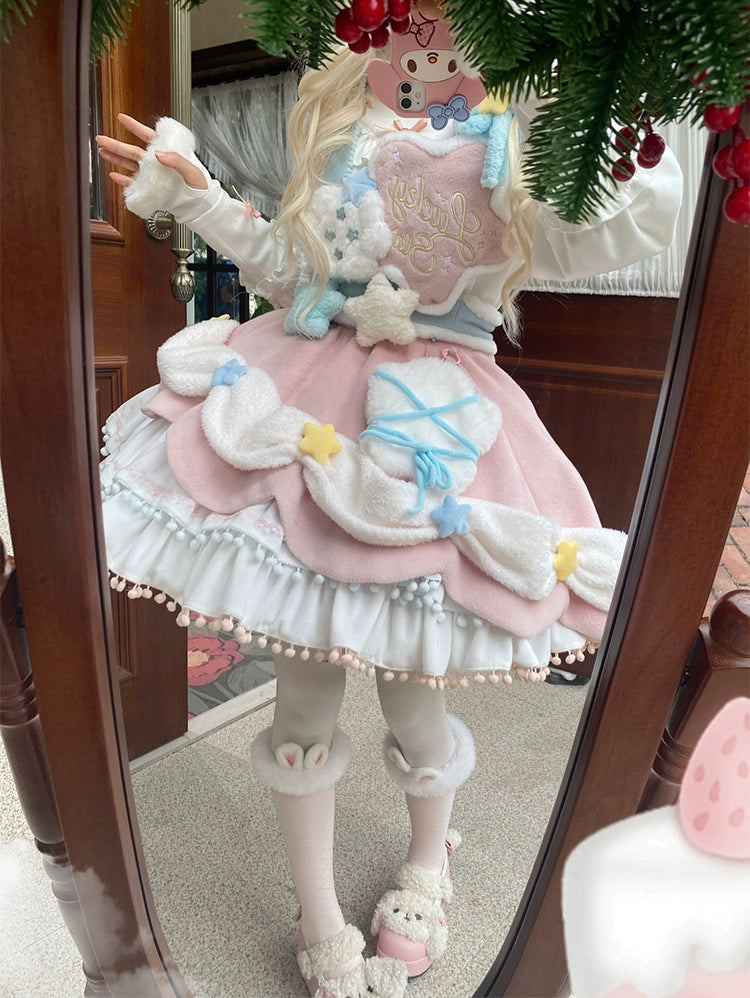 Mewroco~Lucky Star~Winter Sweet Lolita SK Kawaii Cat Ear Cape Suit 40052:650024