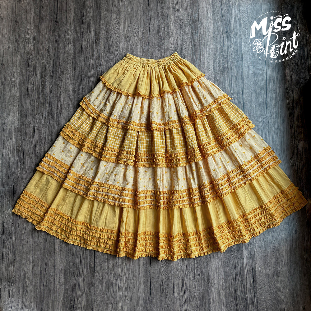 Miss Point~Garden Sunflower~Country Lolita SK Patchwork Tiered-Ruffles Skirt (L M S) 42511:742976