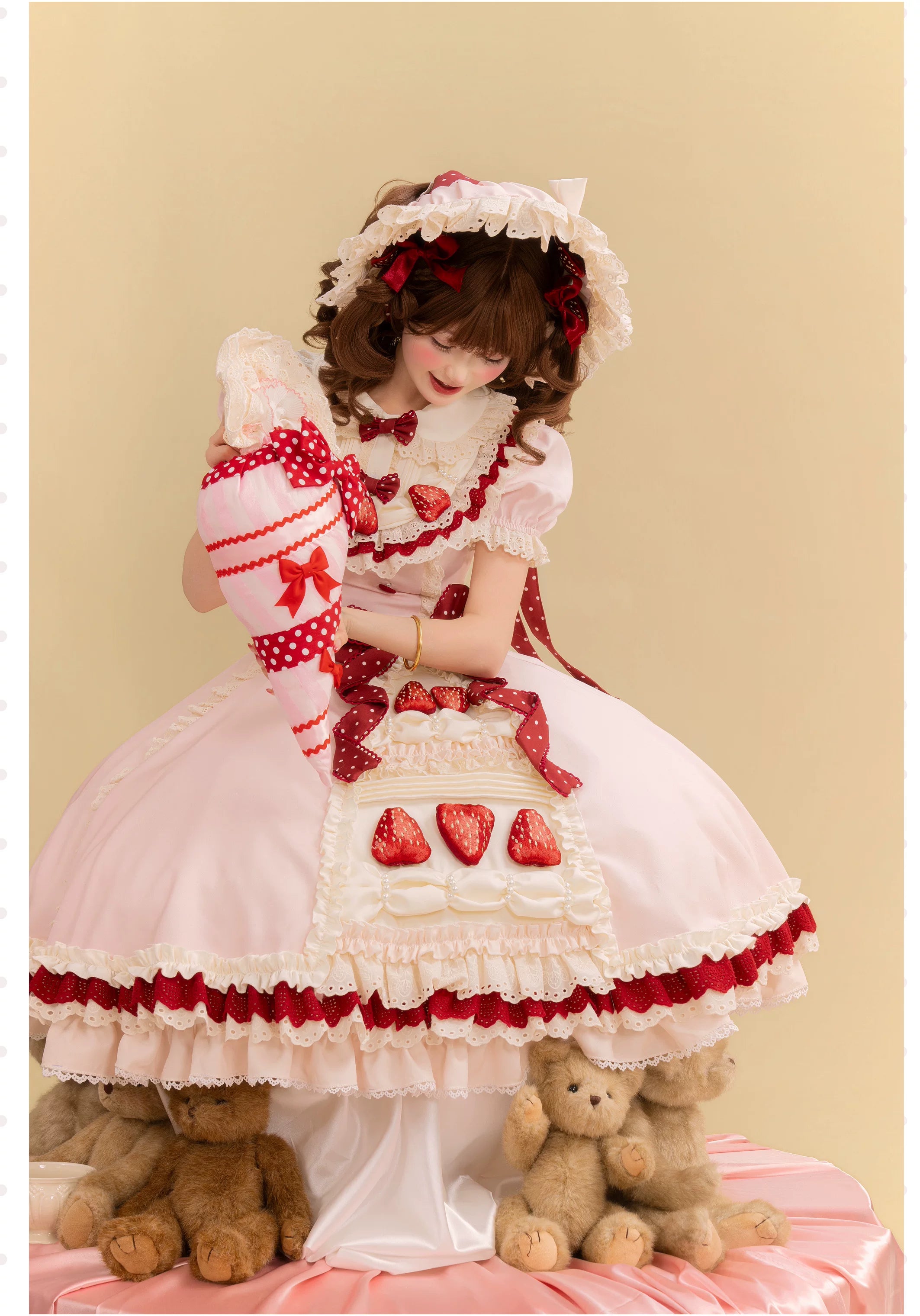 Strawberry Cake - Old School Lolita Dress, Detachable Sleeves 44451:808817