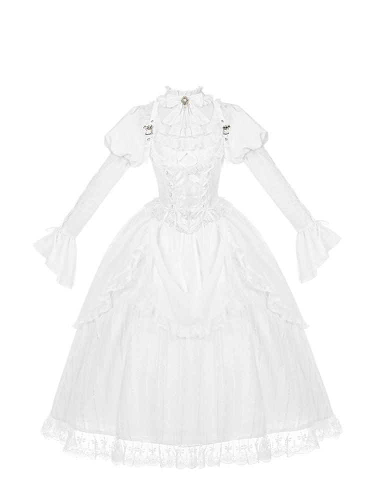 With PUJI - Fallen Heaven - White Gothic Lolita OP Set, Double Layered Skirt 43795:785467