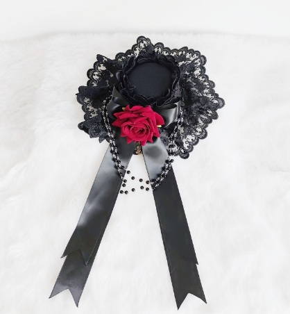 Day Dream~Gothic Lolita Top Hat Lolita Tea Party Halloween Hair Accessory New version of dark red flowers  