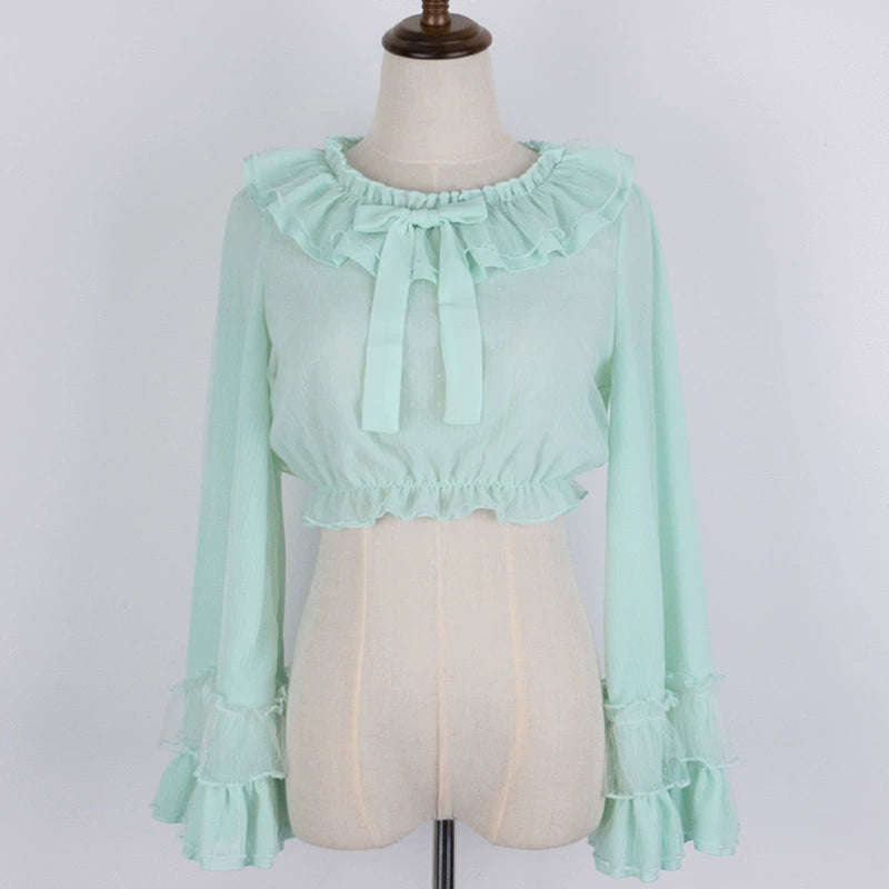 Sakurada Fawn - Plus Size Lolita Blouse Cheese Chocolate Long Sleeve M green