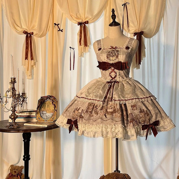 Alice Girl~Bear Castle~Sweet Lolita Dress Natural Waist JSK