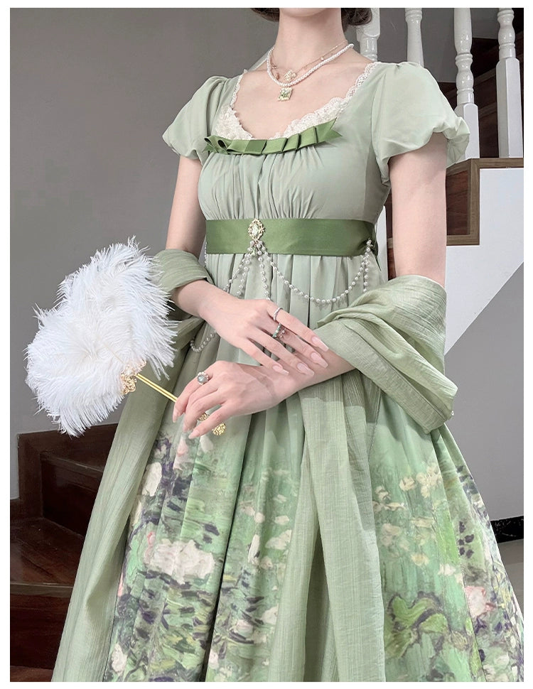 With PUJI~Blooming Rose~Chiffon Classic Lolita Dress Set Painting Styled OP & JSK 42925:758711