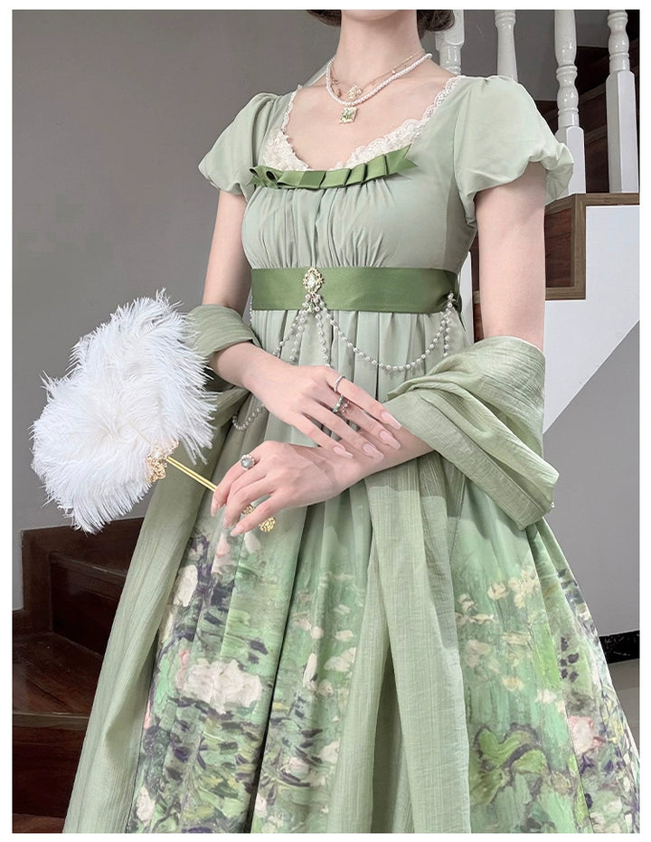 With PUJI~Blooming Rose~Chiffon Classic Lolita Dress Set Painting Styled OP & JSK 42925:758711