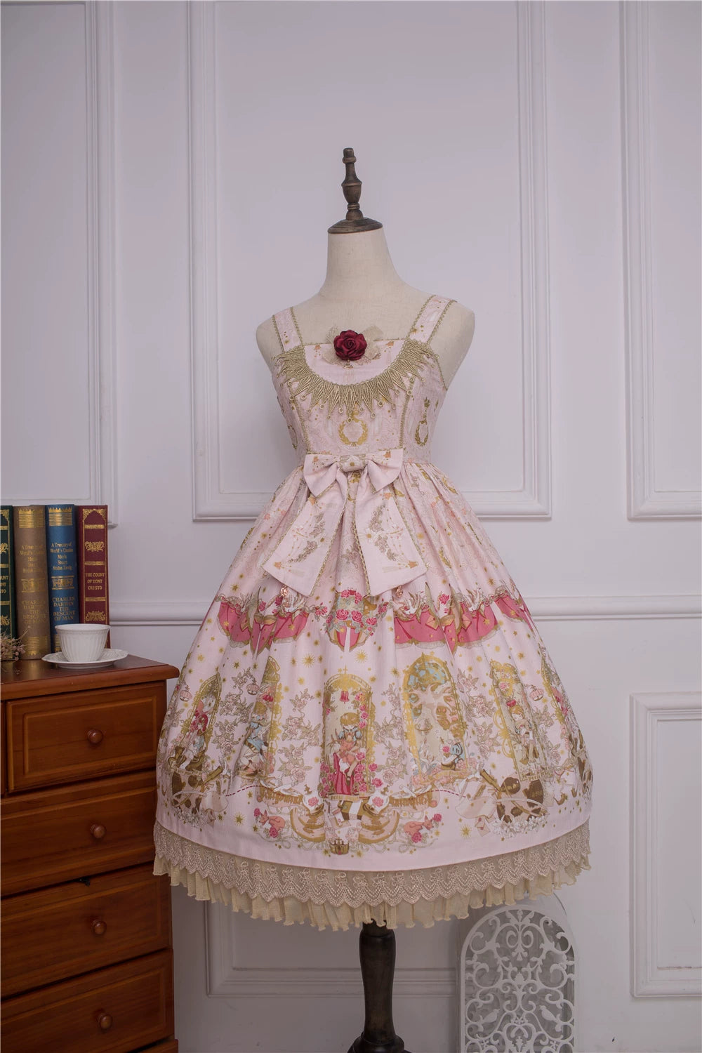 The Little Prince - Plus Size Lolita Dresses, Rose Prints & Bows Rose Pink JSK Shipping in 7-10 days M