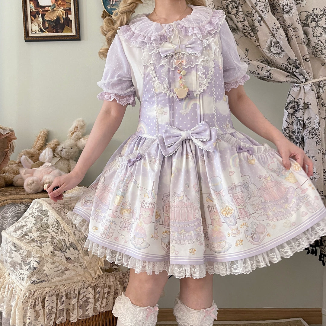 Vcastle~Unicorn Sugar Party~Kawaii Lolita Salopette Suit with Unicorn Hood 42110:726693