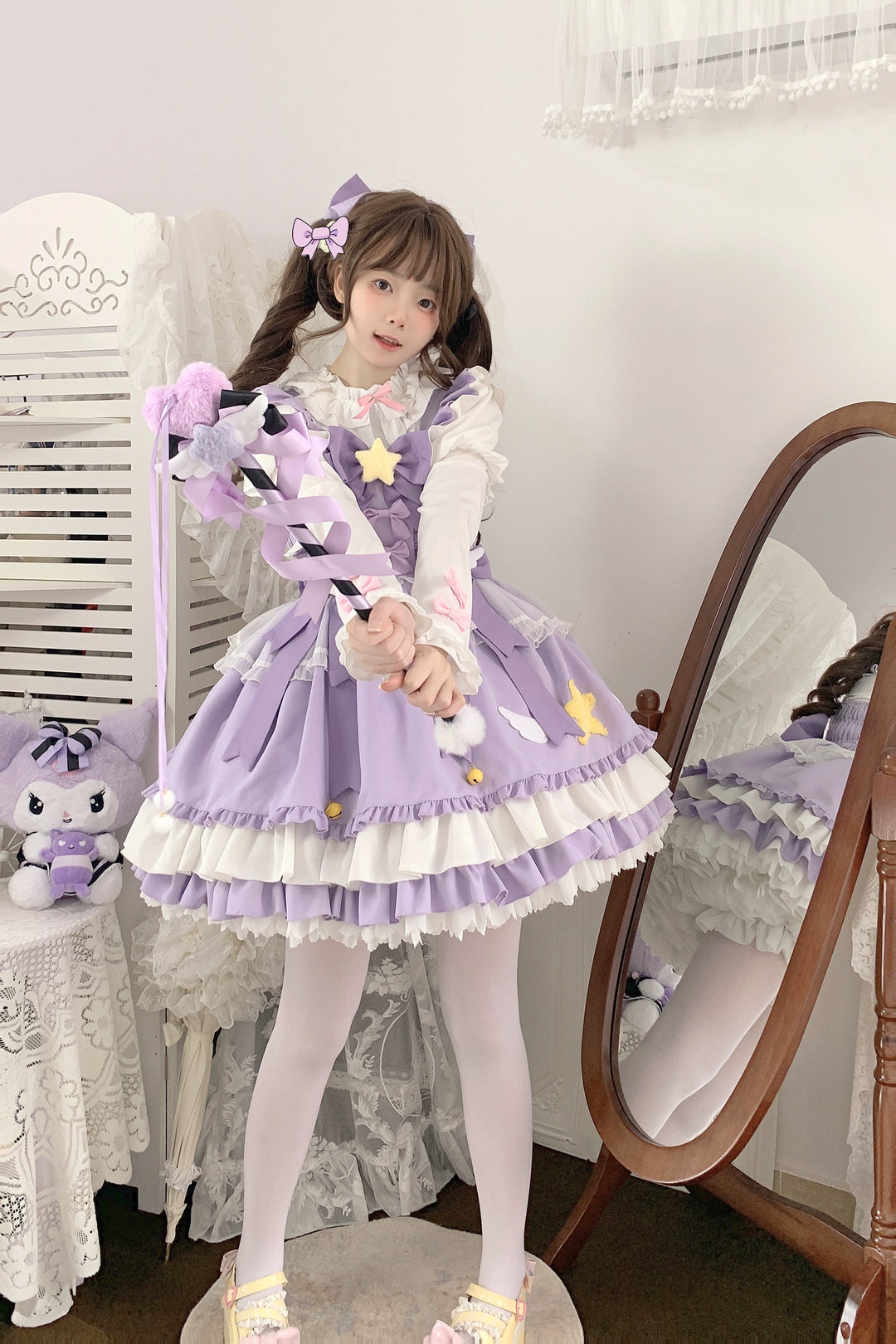 Sugar Girl~Little Star Wing~Sweet Lolita JSK Summer Lolita Dress S purple jsk+backing bow