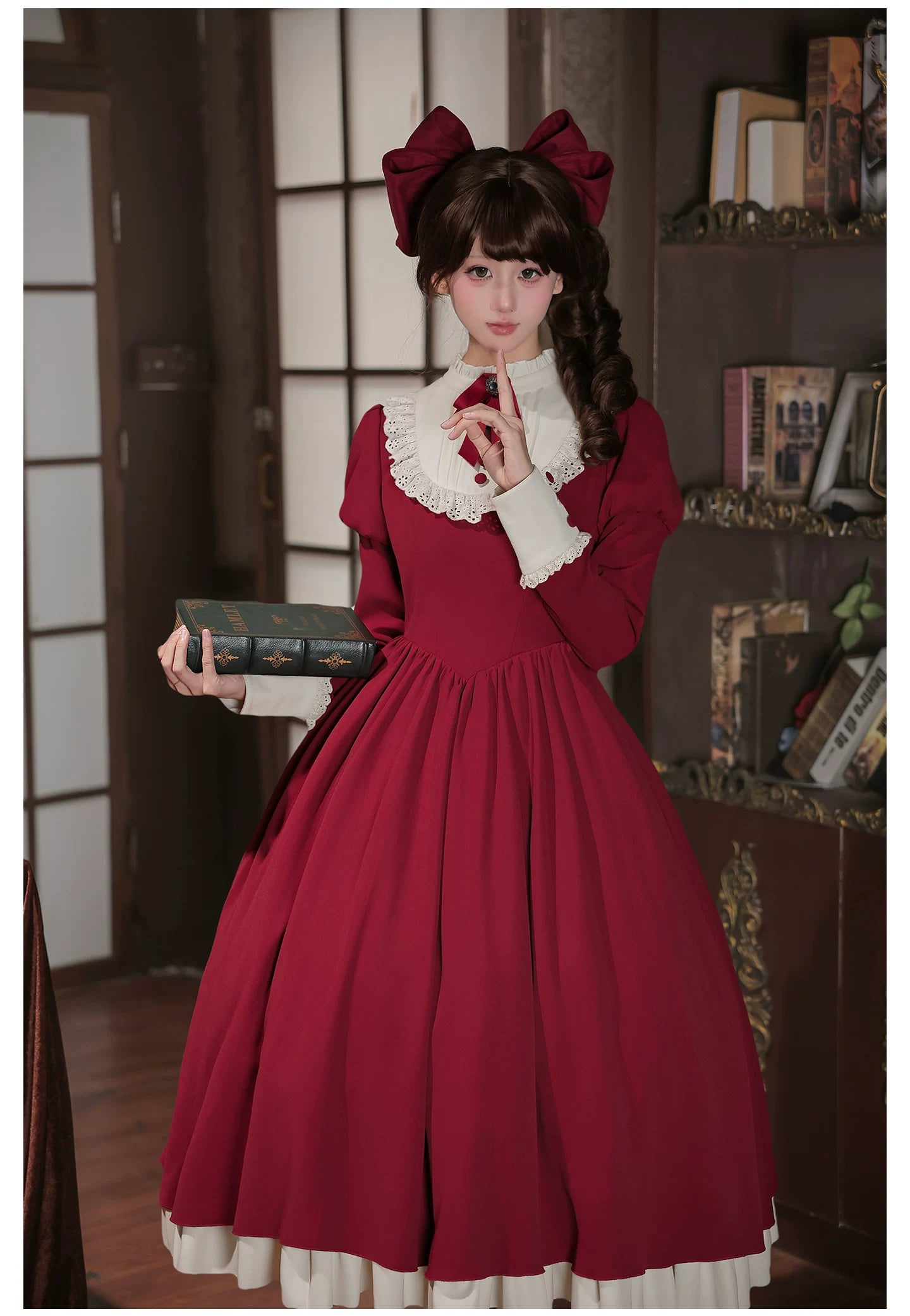 Miss Lita - Classic Lolita Maid OP Dress, Adjustable Flutter Sleeve Apron 45858:865811