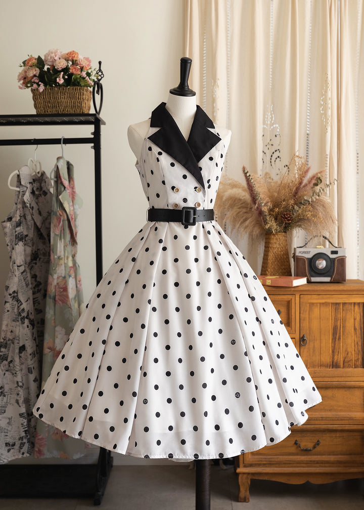Forest Wardrobe - Afternoon Forest - Vintage Lolita Halter-neck JSK Dress in French Style Polka Dot S