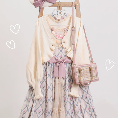 MIST~Cookie~Vintage Lolita Cardigan Short Sweater Multicolors S khaki 