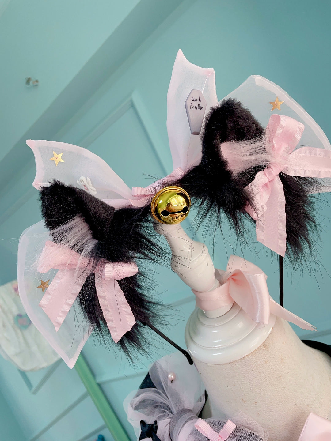 Fluff Mollie~Halloween Lolita KC Bat Cat Ear Bell Headband   