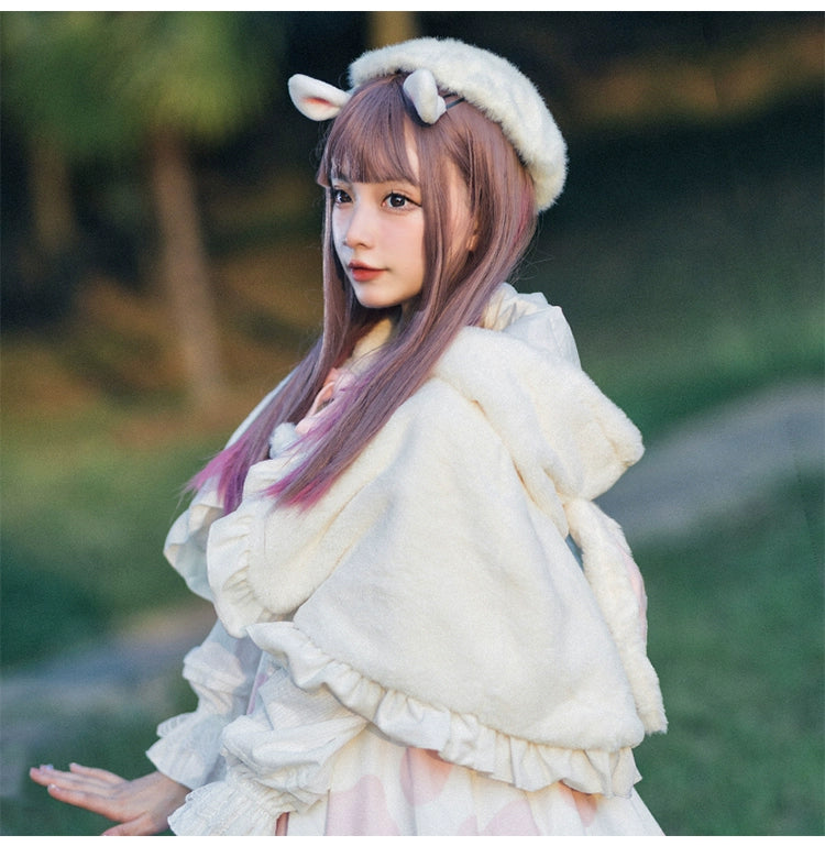 ZhiJinYuan~Lolita Winter Coat Plush Bunny Ear Lolita Cape   