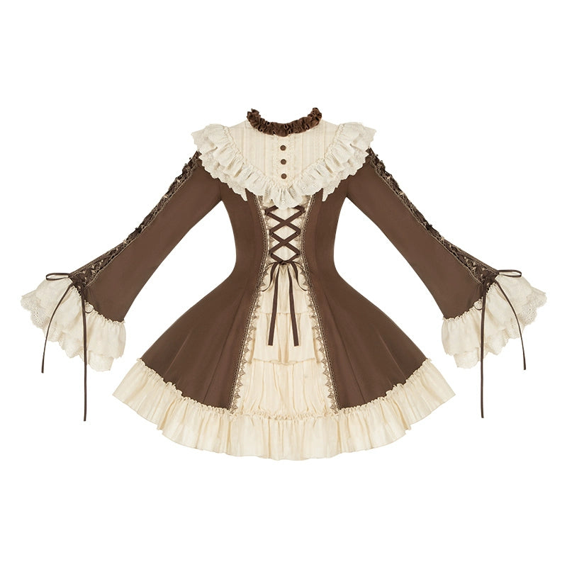 With PUJI - Walnut Box - Classic Lolita OP Dress Suit, Flared Sleeve 43834:786838