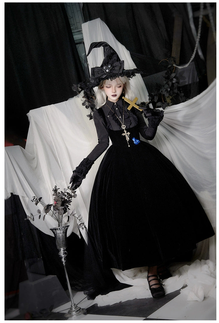 With PUJI~Enigmatic Night Poem~Halloween Gothic Lolita Fishbone Bustier Dress Embroidered Coat 39968:648056