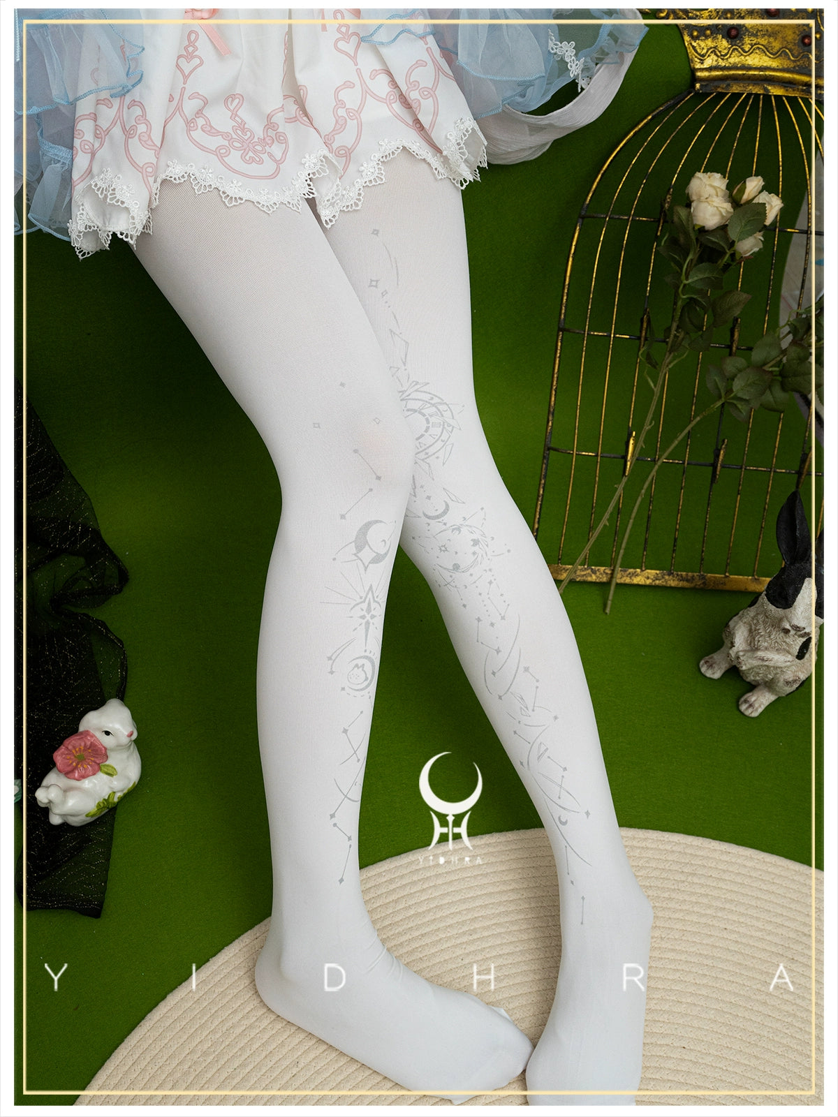 Yidhra - Gothic Lolita Pantyhose Printing Lolita Tights A pair of white-silver pantyhose (120D) One Size