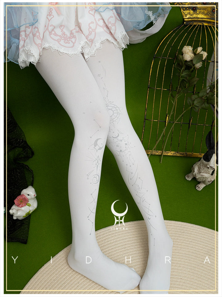 Yidhra~Gothic Lolita Pantyhose Printing Lolita Tights A pair of white-silver pantyhose (120D) Free size