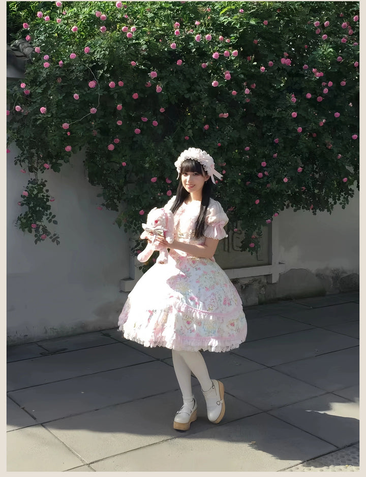 TaTaTa Lolita~Spring 2025~Old School Lolita Jumper Dress with Floral Prints & Lace