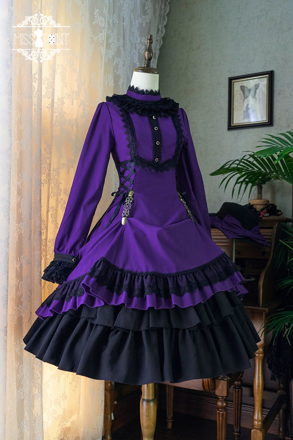 Miss Point~Perintz Manor~Gothic Lolita OP Long Sleeve Retro Lolita Dress (2XL L M S XL XS) 39904:642840