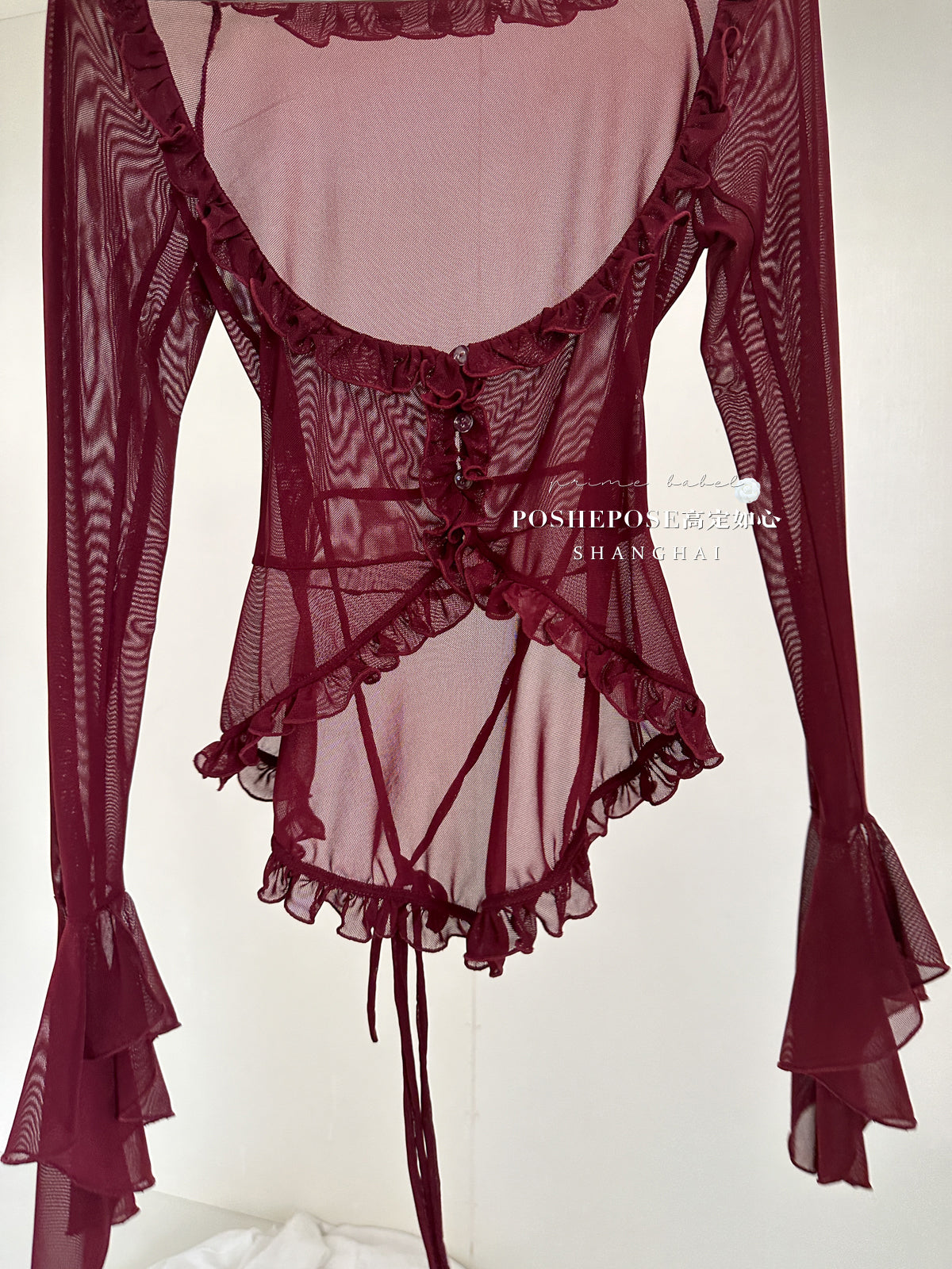 (BFM)POSHEPOSE~Daily Lolita Shirt Ballet Cardigan Shirt XS Burgundy 