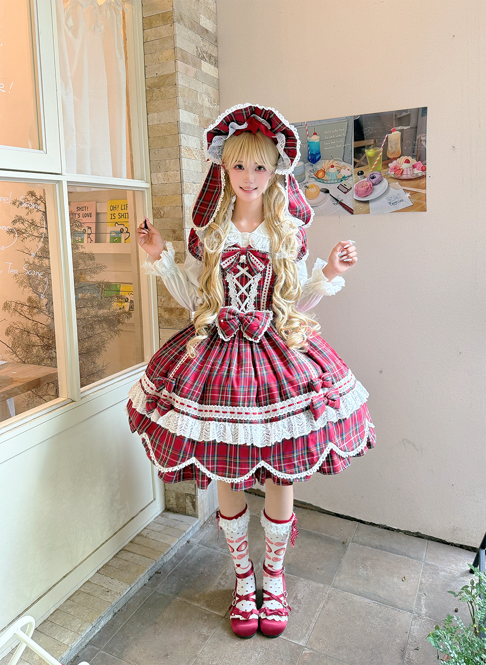 Plaid Petal Bunny - Old School Lolita Plaid OP Dress, Petal-shaped Hem 44673:818293