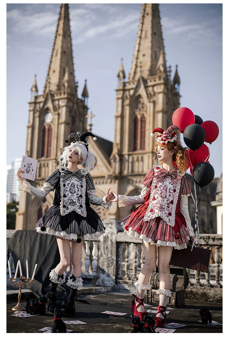 Puppet Mask - Clown Inspired Gothic Lolita OP Dress, Loose Fit 44409:807141