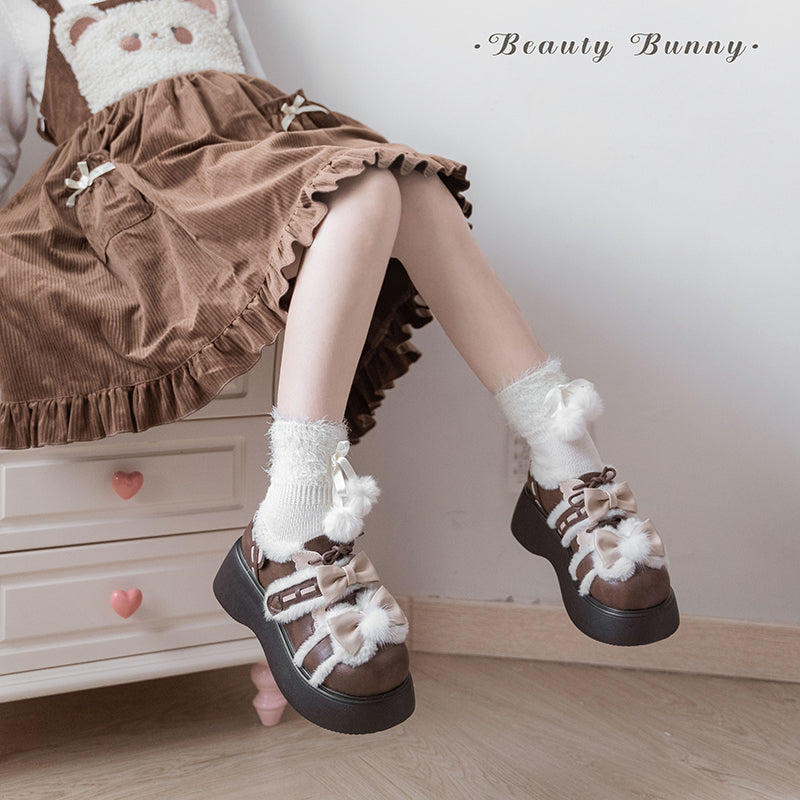 Beauty Bunny~Kawaii Lolita Shoes Fleece Round Toe Leather Shoes 34 Black 
