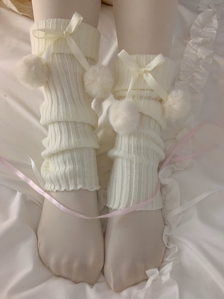 Roji roji~Sweet Cotton Lolita Ankle Socks Bow Leg Warmer Loose Socks Free size ivory bows 