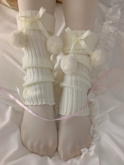 Roji roji~Sweet Cotton Lolita Ankle Socks Bow Leg Warmer Loose Socks Free size ivory bows 