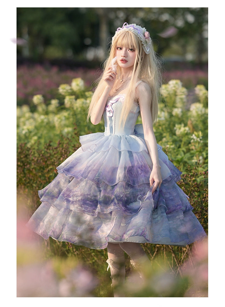 Urtto~Swan Lake~Sweet Lolita JSK Dress Tiered Oil Painting Dress