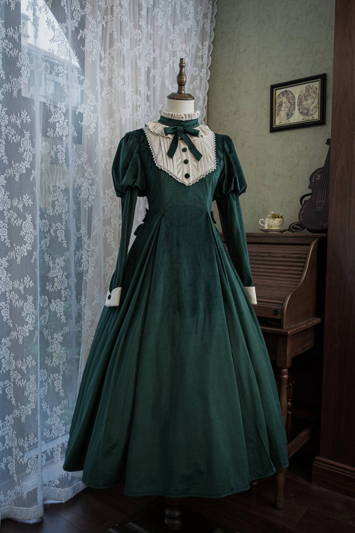 Poesy Lolita~Gem Buckle~Elegant Lolita Mutton Sleeve Dress S green 