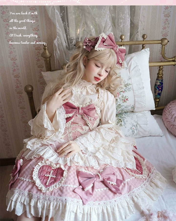 Sakurahime~Cross Sweetheart~Pink Sweet Lolita JSK Dress Doll Lolita Short Dress