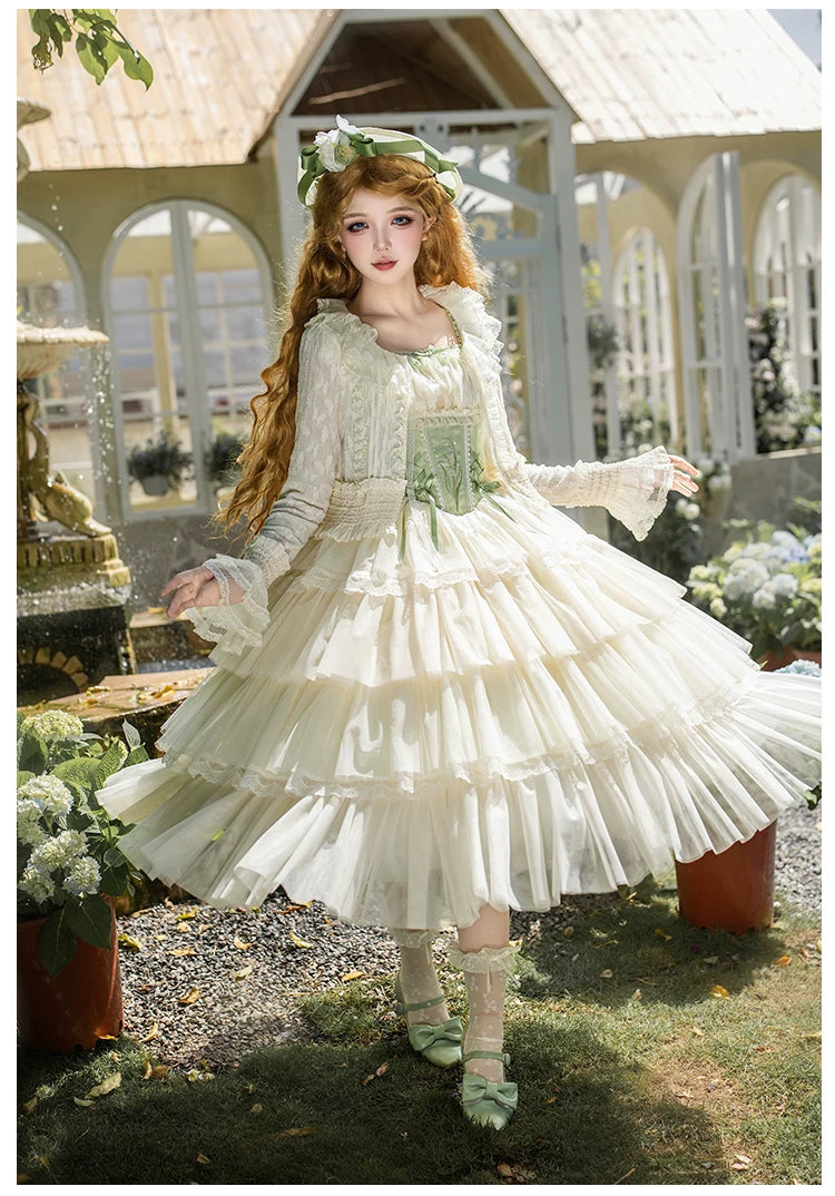 Morning Dew - Elegant Lolita Cardigan, Ruffle & Butterfly Pattern