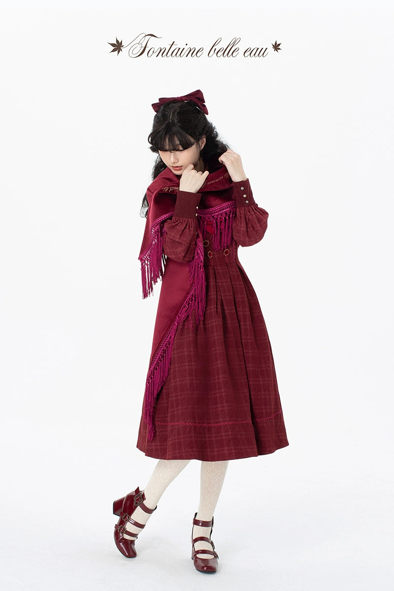 ZeeYe~Maple Dan Bai Lu~Classic Lolita Plaid Dress Long Sleeved OP 41384:692706