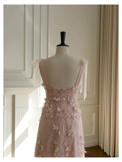 Anna~French Pink Lolita JSK Dress Square Neck Sequin Floral Lolita Dress   