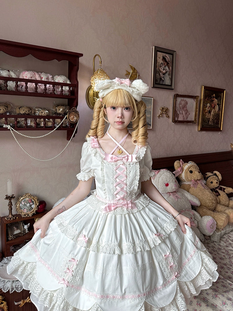 AerialCat~Cream Petal~Old School Lolita OP Dress Cotton Lolita Dress   