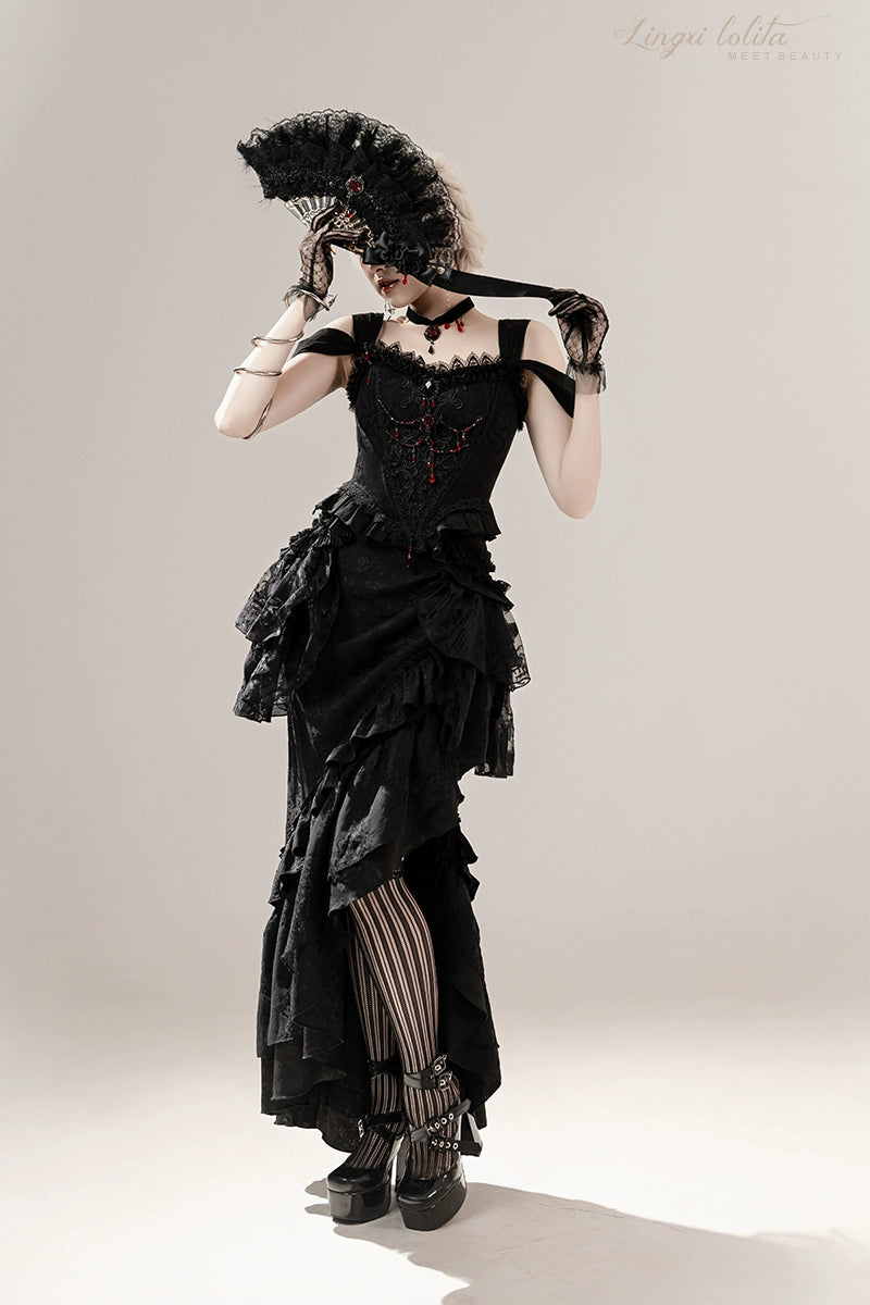 Lingxi Lolita~Lord of the Night~Gothic Lolita Skirt Suit Mermaid Skirt and Fishbone Bodice 42159:730281